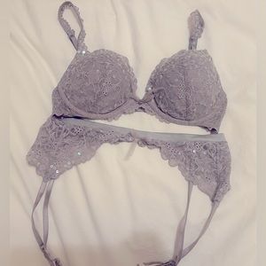 Vintage Lilac Lace Victoria’s Secret Bra + Garter Set